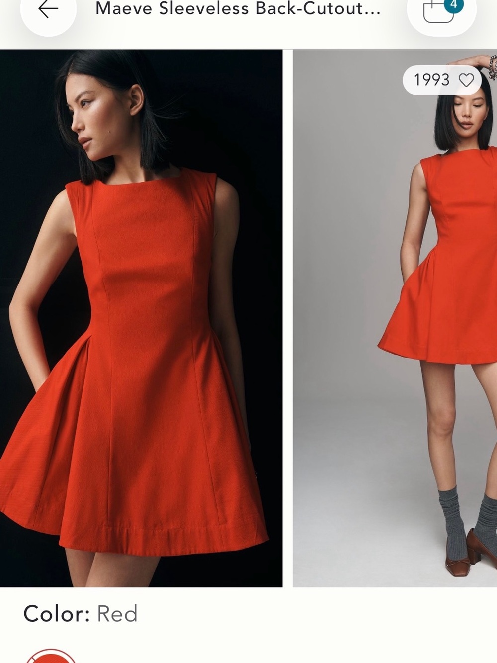 Anthropology Maeve Vibrant Red Sleeveless Fit-and-Flare Mini Dress